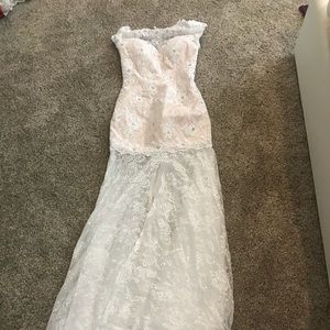 White floral beaded prom dress